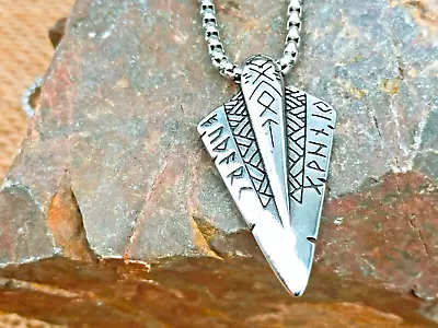 Buy Stainless Steel Viking Necklace, Arrowhead Necklace, Viking Spear Runes Necklace • 13.95£