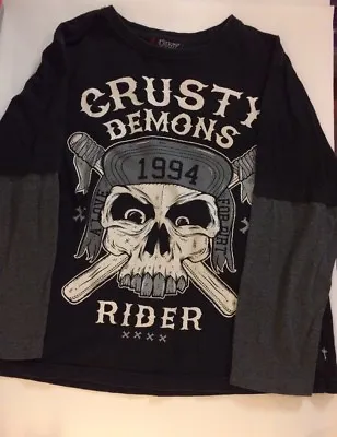 Buy Crusty Demons Boys Long Sleeve Top Age 10 Years Skull Faux Double Layer Sleeves • 6.99£