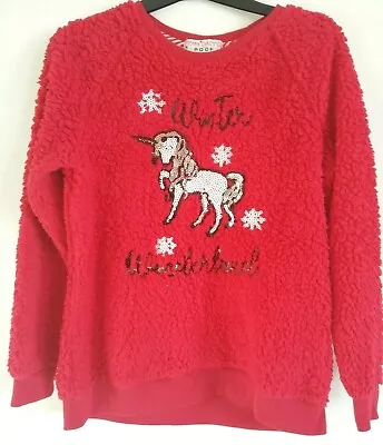 Buy Cosy Winter Wonderland Sequin Unicorn Fluffy Red Pyjama Set Xmas Poof New York • 12.99£