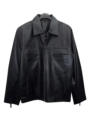 Buy Mens Smart Casual Collared Retro Black Top Stitch Detail Leather Jacket  £120 • 39.99£