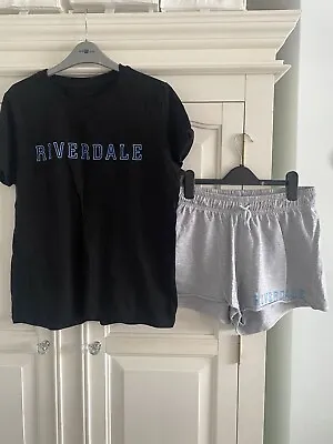 Buy Girls Riverdale Top T-Shirt Shorts Set Grey Black Blue Size 12-14 Used • 3.99£