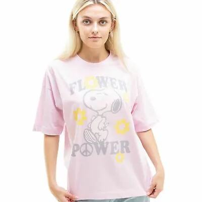 Buy Official Peanuts Snoopy Ladies Flower Power Oversized T-shirt Pink S - XL • 10.49£