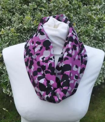 Buy Infinity Double Loop Scarf In John Kaldor Fabric Black Pink Putty Abstract Spot • 14.99£