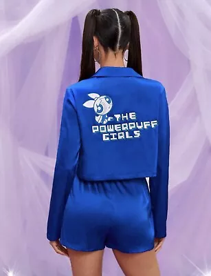 Buy Women’s Silky Satin Blossom Powerpuff Girls Pajamas Set PJs Crop Top With Shorts • 37.79£