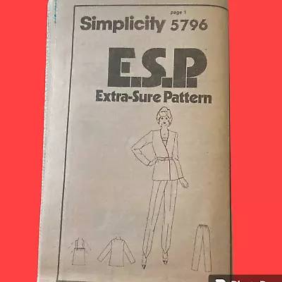 Buy Simplicity 5796 Top Pants Jacket Pattern Miss 16-20 1982 Uncut No Envelope ESP • 9.33£