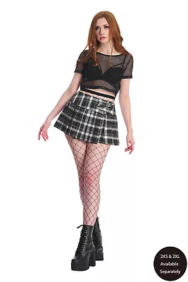 Buy Black White Tartan Check Gothic Emo Rockabilly Mini Pleated Skirt BANNED Apparel • 24.99£