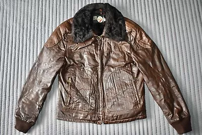 Buy Vtg 70s Rice Sportswear Brown Leather Fur Collar Bomber Biker Jacket Coat 42 • 40£