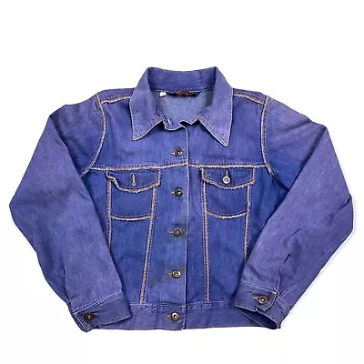 Buy Vintage 70s Male Button Point Collar Blue Wash Denim Jacket Womens Juniors Sz 11 • 36.67£