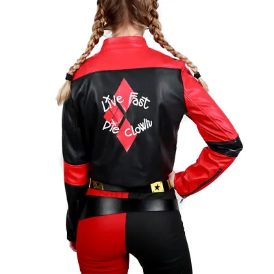 Buy Harley Quinn Suicide Squad Cropped Faux Leather Moto Jacket Womens Juniors XL • 43.22£