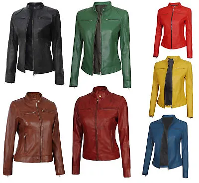 Buy Womens Cafe Racer Leather Jacket Retro Biker Style Vintage Design Trendy Fashion • 69.99£
