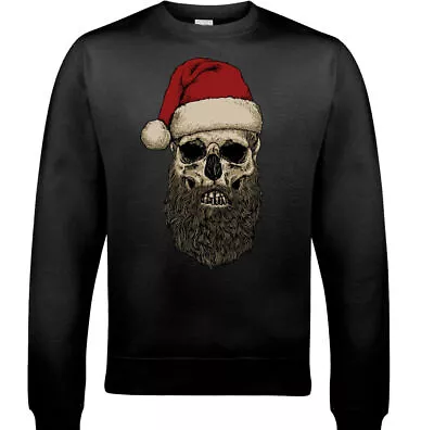 Buy Santa Skull Mens Funny Christmas Sweatshirt Beard Xmas Biker Ugly Jumper Bike • 20.99£