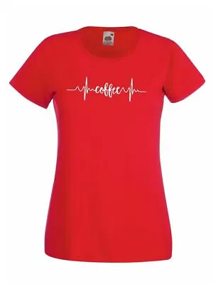 Buy Ladies Red Coffee Heart Rate Monitor Awake Morning Brew T-Shirt • 12.95£