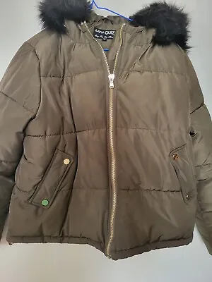 Buy New Ladies Quiz Padded Jacket With Fur Trimmed Hood Size 12 • 7.99£