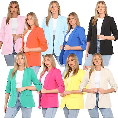 Buy Womens Ruched Sleeve Fully Lined Casual Blazer Ladies Formal Collared Jacket Top • 18.99£