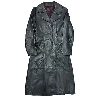 Buy Vintage Real Leather Trench Coat Jacket Matrix Long Y2K Retro Black Womens Small • 119.99£