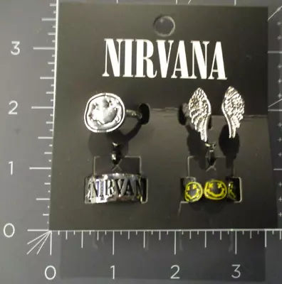 Buy NIRVANA Smiley Heart Wings Nevermind In Utero 4 RING SET Merch Tour Nevermind B • 18.89£