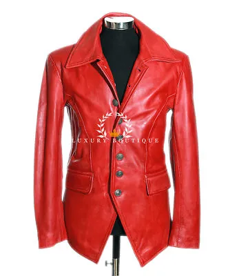 Buy Lucifer Red Men's Smart Gothic Style Real Lambskin Leather Blazer Shirt Jacket • 119.99£