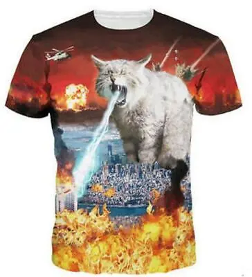 Buy New Women Men Funny Fireman 3D Cat Print T-Shirt Casual Short Sleeve Tops Tee • 10.79£