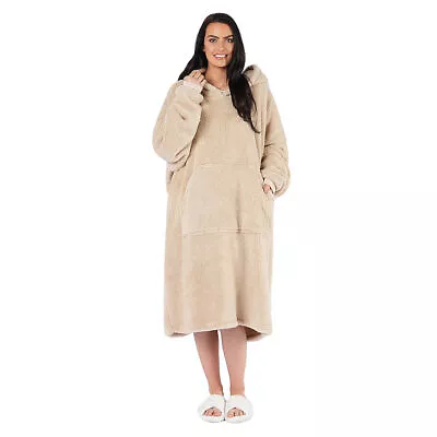 Buy Oversized Sherpa Fleece Teddy Hoodie-Blanket Warmth Comfort Pullover - Beige • 21.99£