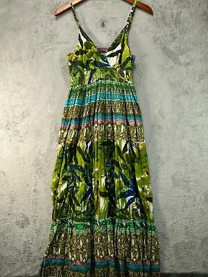 Buy Gypsy Dress Boho Provence Maxi Womens Medium Green Fair Isle Floral Bead STOPP • 22.96£