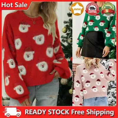 Buy Women Christmas Sweater Print Santa Claus Holiday Party Jumper Simple Sweatshirt • 19.79£