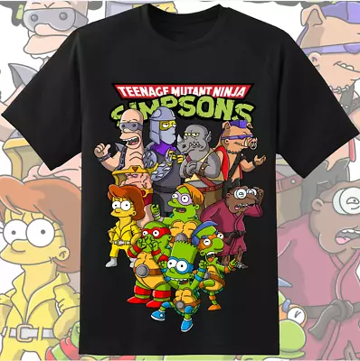 Buy Teenage Mutant Ninja Simpsons Turtles Crossover 90s Black T Shirt Figure TMNT • 19.99£