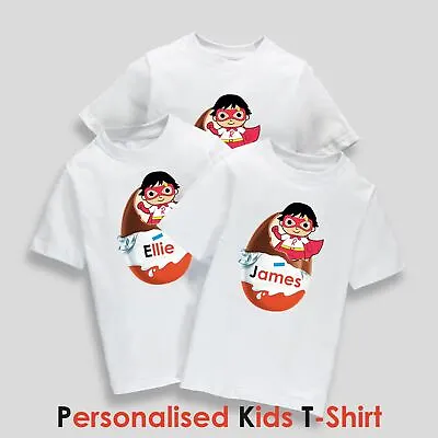 Buy New Kids Personalised Easter Egg Kinder Ryans World Inspired 2023 School T-Shirt • 6.99£