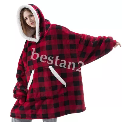 Buy UK Men&Women Extra Long Hoodie Blanket Oversized Hooded Sweatshirt Sherpa Fleece • 15.47£