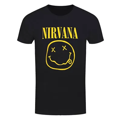 Buy Nirvana T-Shirt Happy Face Kurt Cobain Band Official Black New • 14.95£