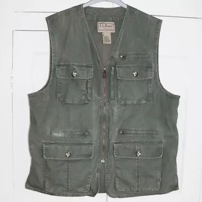 Buy L.L.Bean Utility Vest Jacket Size Large Mens Khaki Green Used Worn Regular Fit • 29.77£