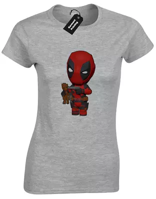 Buy Babypool Baby Groot Toy Ladies T-shirt Guardians Superhero Galaxy (colour) • 7.99£