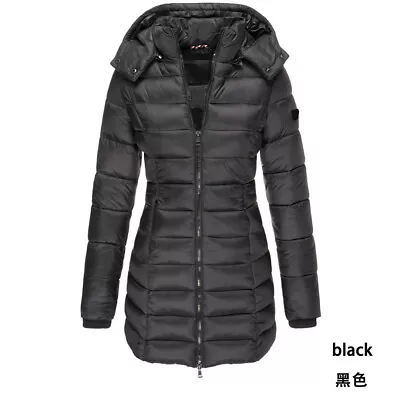 Buy Womens Hooded Quilted Jacket Zip Up Padded Winter Warm Long Puffer Outwears Coat • 21.99£