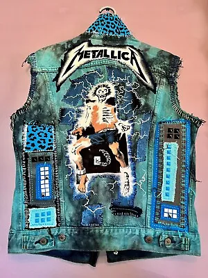 Buy Metallica Biker Thrash Metal Denim Battle Vest Ride The Lightning Size M • 284.14£