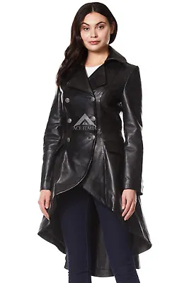 Buy EDWARDIAN Women Real Leather Jacket Black Washed Laced Back Victorian Coat 3492 • 151.68£