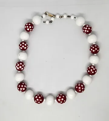 Buy VINTAGE WEST GERMANY SIGNED 50s RED POLKA DOT & WHITE  BEAD ROCKABILLY NECKLACE  • 21.67£