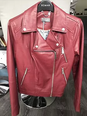 Buy Ruth Langsford Faux Leather Biker Jacket Size 14 Burgundy BNWT • 20£