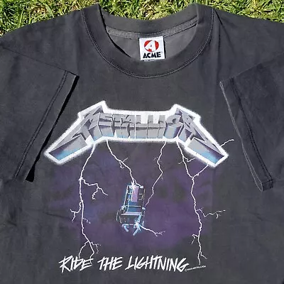 Buy Vintage Metallica Ride The Lightning Shirt Mens Large Black Music Band 1990s Tee • 210.78£