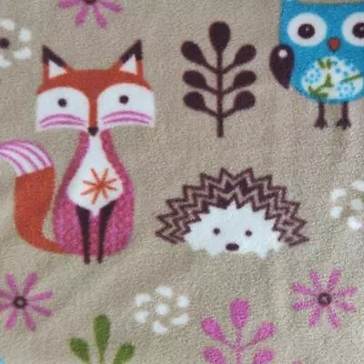 Buy Printed Polar Fleece Fabric Material - BEIGE FOREST CRITTERS • 1.99£