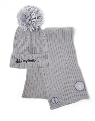 Buy Sony Playstation Logo Bobble Ribbed Beanie & Scarf Gift Set | Officially Licence • 24.99£