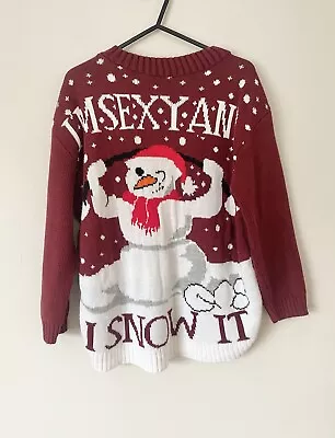 Buy Burgundy & White Knitted Long Sleeved Christmas Jumper I’m Sexy And I Snow It  M • 5£