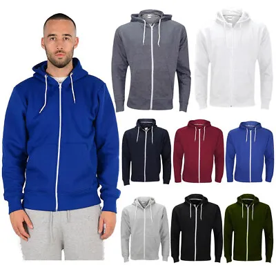 Buy Mens Fleece Hoodie Zip Up Regular Fit Plain Cotton Zipped Hood Sweatshirt Uk • 13.99£