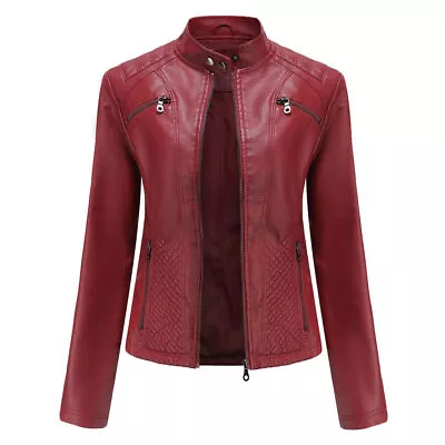Buy Women's Biker Jacket Slim Ladies Faux PU Leather Zip Formal Coat Casual Tops🔥 • 31.80£