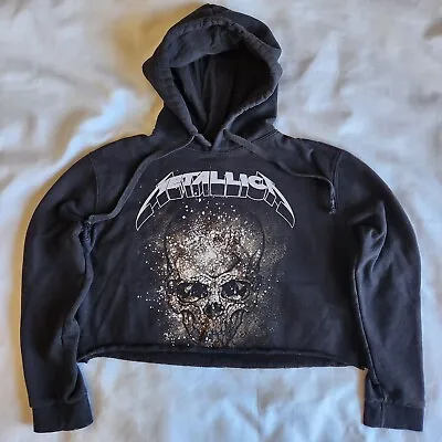 Buy Metallica Skull 90s Heavy Metal Rock Band Concert Black M Cropped Hoodie Sweater • 14.13£