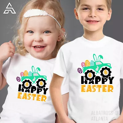 Buy T-SHIRT (1083) Tracktor Happy Easter Bunny Ears Kids Shirt Rabbit Easter Egg Sun • 9.99£