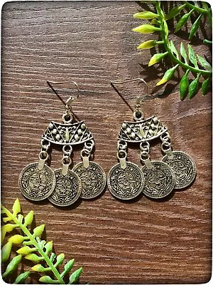 Buy NEW Silver Colour Coin Coins Ancient Style Saxon Roman Greek Boho Earrings • 15.99£