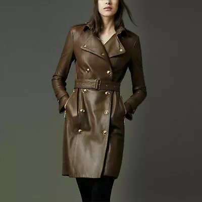 Buy Women Real Lambskin Leather Trench Coat Midlength Overcoat Ladies Premium Jacket • 160.64£