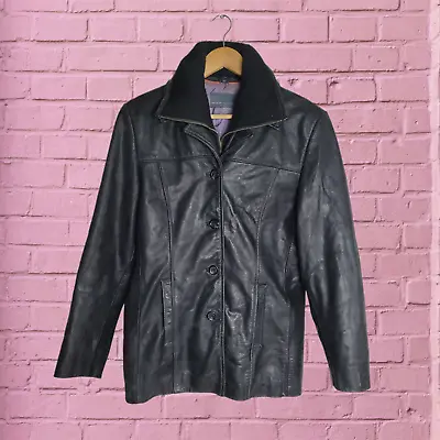Buy Vintage Women's Heavy Leather Motorcycle Jacket 90s Size M Rock N Blue • 67.56£
