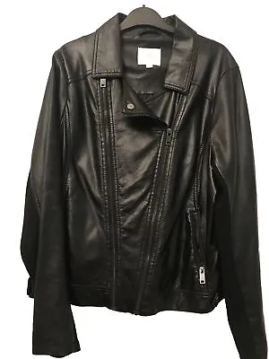 Buy Marks And Spencer Collection Black Faux Leather Biker Style Jacket Sz 18 • 7.99£