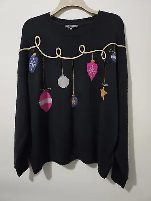 Buy Principles Black Christmas Jumper Bauble Star Sparkle Size 20 Xmas Party Gold  • 15.99£