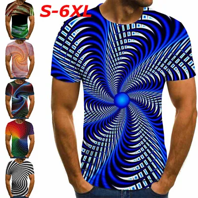 Buy Men's Casual 3D Psychedelic Optical Illusion Hypnosis T-Shirt Summer T-Shirt Top • 7.39£